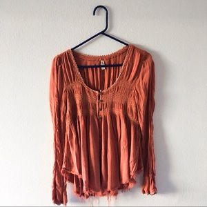 FREE PEOPLE orange peasant boho blouse small